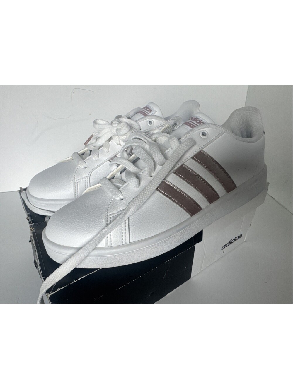 Adidas Grand Court 2.0 Women's Sneakers Metallic Rose Gold/White Sz 10 Shoes 👟